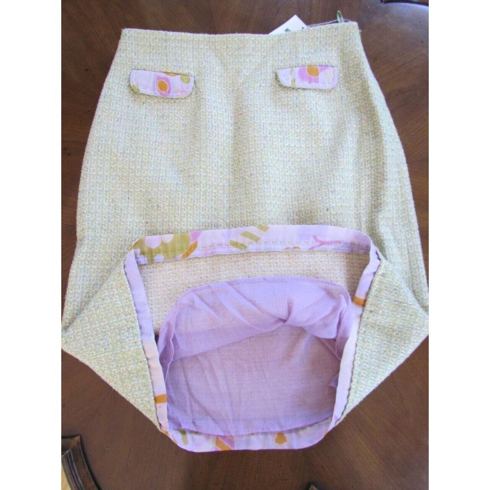 Vintage Moschino Tweed Skirt NOS Floral Pastel Silk Green Pink Purple Sz 10 Y2k